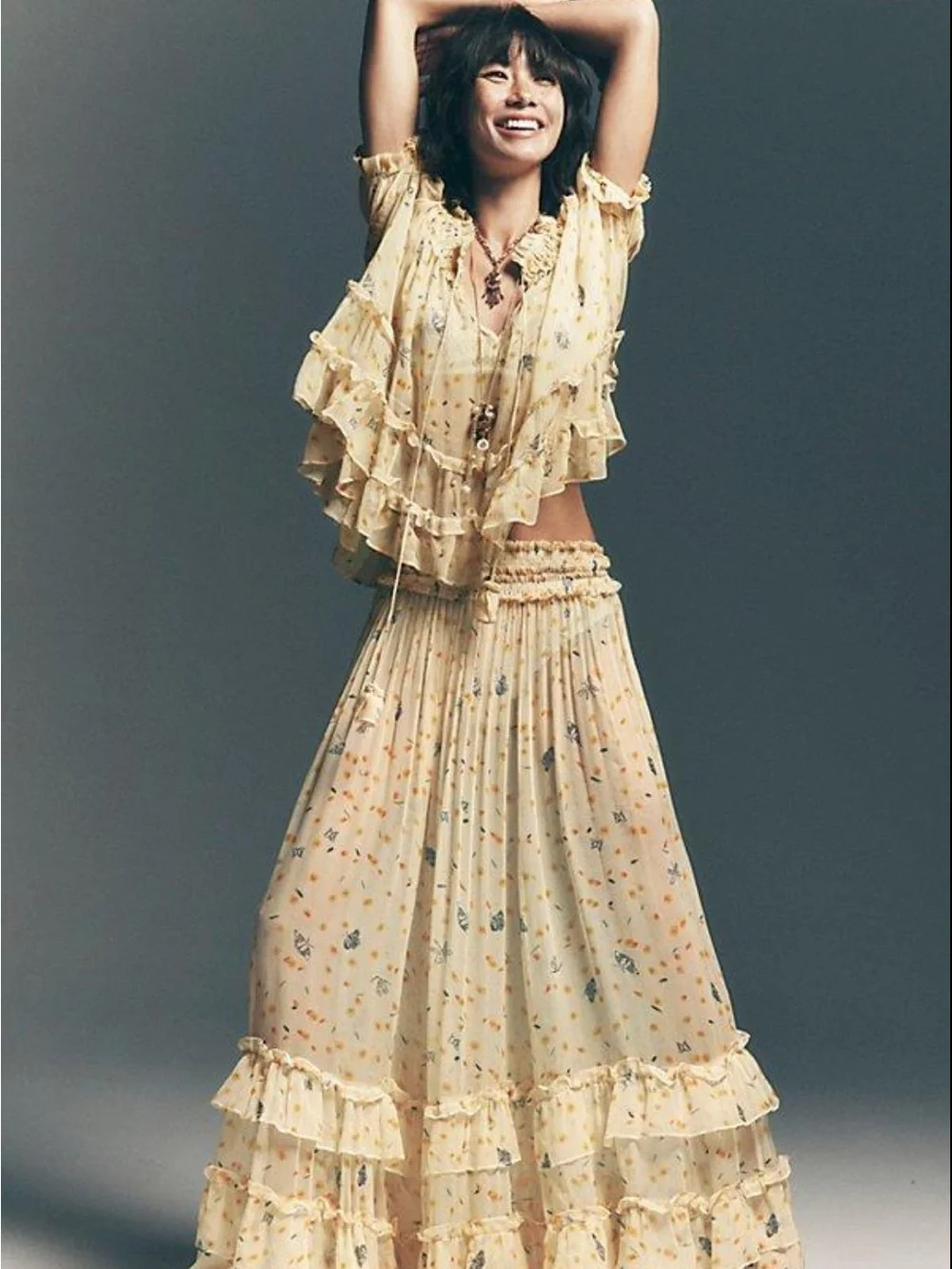 FREE PEOPLE Yellow Ruffled Boho Two-Piece Set - Picture 2 of 2